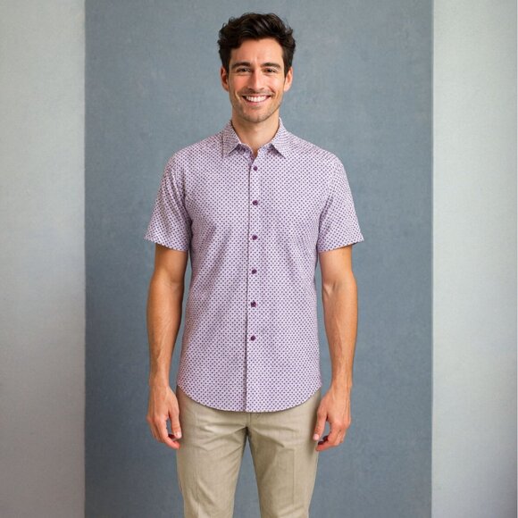 Nick Graham Mens Shirt Medium Purple Geometric Summer Travel Coastal Soft Touch - Picture 4 of 11